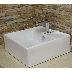 Vitreous china White Vessel Sink With Deep Sides