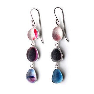 triple purples sea glass earrings by tania covo