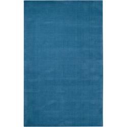 Hand crafted Teal Blue Solid Casual Ridges Wool Rug (9 X 13)