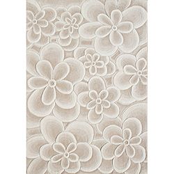 Handmade Bleach Tan Flowers Wool Blend Rug (5 X 8)
