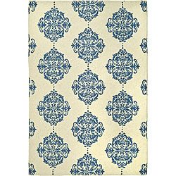 Hand hooked Miff Ivory/ Blue Wool Rug (39 X 59)