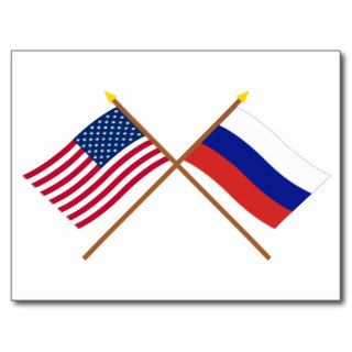 US and Russia Crossed Flags Postcard
