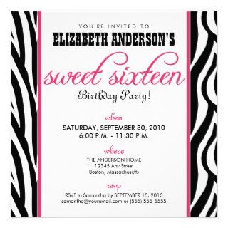 Zebra Print Sweet 16 Party Invitation (pink)