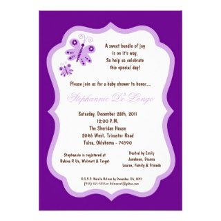 5x7 Dark Purple Butterfly Baby Shower Invites