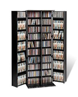 Prepac Deluxe CD Storage Rack with Locking Shaker Doors, Large, Black   Audio Video Media Cabinets