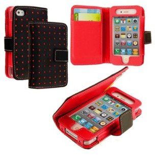 Afay RED for Iphone 4 4s Polka Dots Purse Wallet Flip Leather Case Full Cover Card Holder Cell Phones & Accessories