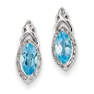 Sterling Silver Diamond & Light Swiss Blue Topaz Post Earrings Swiss Jewelry