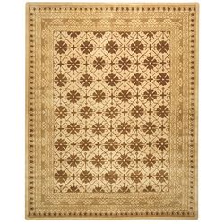 Handmade Classic Agra Beige/ Dark Brown Wool Rug (9 X 12)