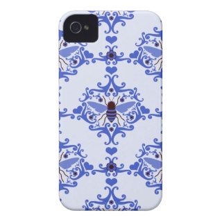 Bee bumblebee blue damask vintage insect pattern iPhone 4 Case Mate cases