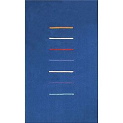 Hand tufted Stripes Blue Wool Rug (8 X 11)