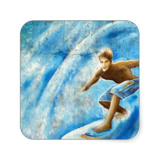 Surfing a blue wave surf mural stickers
