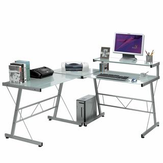 L shaped Workstation with Frosted Glass Top Modway Desks