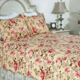 Lelia Pink Rose Cottage Cotton 3 piece Quilt Set