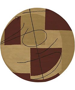Hand tufted Beige Contemporary Miro New Zealand Wool Abstract Rug (79 Round)