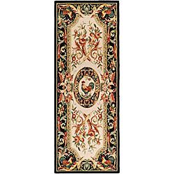 Hand hooked Rooster Ivory/ Black Wool Runner (3 X 8)