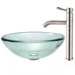 Kraus Clear 19mm Thick Glass Vessel Sink And Aldo Faucet