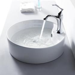 Kraus Bathroom Combo Set White Round Ceramic Sink/ventus Bas inch Faucet