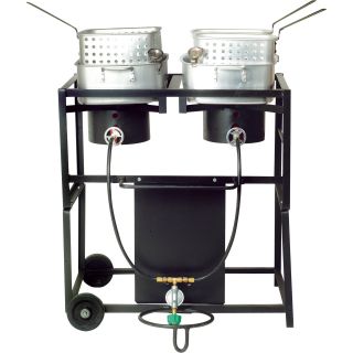 King Kooker Frying Cart with Fry Pans — Dual Burners, 54,000 BTU/ea., Model# KKDFF30T  Fryers, Roasters   Accessories