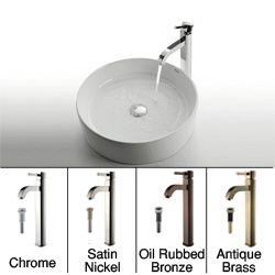 Kraus White Round Ceramic Sink And Ramus Faucet