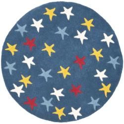 Handmade Novelty Stars Blue Wool Rug (3 Round)