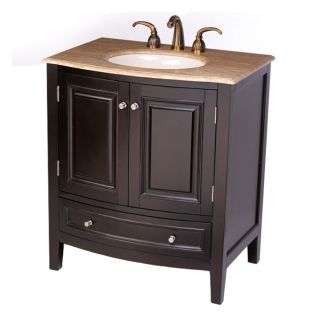 Silkroad Exclusive 32 inch Travertine Stone Top Bathroom Vanity Lavatory Single Sink Cabinet