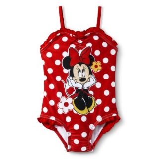 Disney Minnie Mouse Infant Toddler Girls 1 Piece Polka Dot Swimsuit   Red 2T