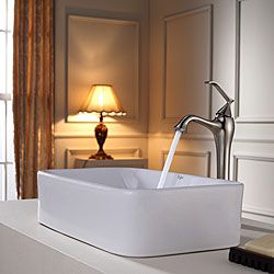 Kraus Bathroom Combo Set White Rectangular Ceramic Sink/ventus Faucet