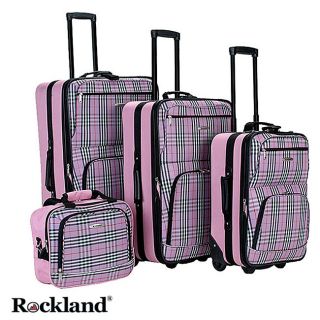 Rockland Pink Cross 4 piece Expandable Luggage Set