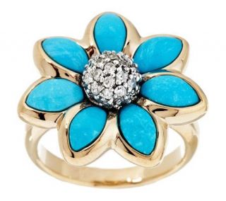 Sleeping Beauty Turquoise and Diamond Flower Ring, 14K —