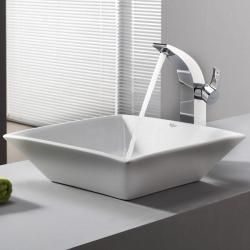 Kraus Bathroom Combo Set Modern White Square Ceramic Sink/faucet