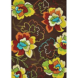 Hand hooked Coventry Brown Floral Indoor/ Outdoor Rug (5 X 76)