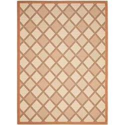 Indoor/ Outdoor Geometric Cream/ Terracotta Area Rug (53 X 77)