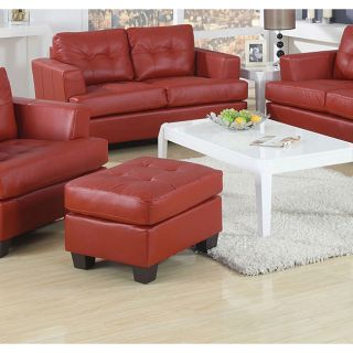 Red Bonded Leather Ottoman