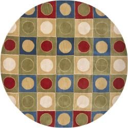 Hand tufted Multicolor Casual Mandara New Zealand Wool Rug (79 Round)
