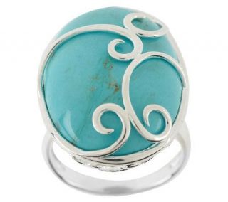 Bold Turquoise Scroll Design Overlay Sterling Ring —