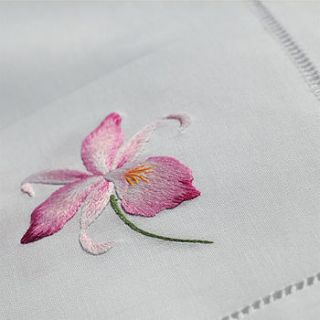 embroidered pink orchid table runner by victoria jill