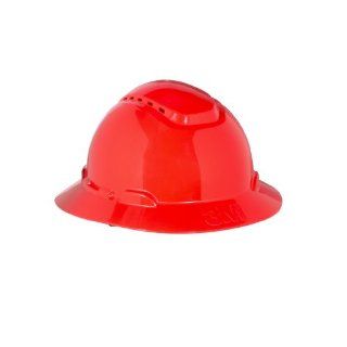 3M Full Brim Hard Hat H 805V, 4 Point Ratchet Suspension, Vented, Red Hardhats