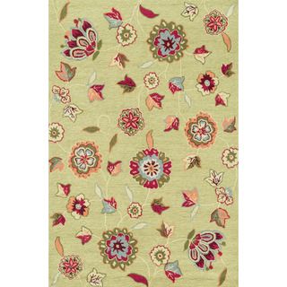 Hand hooked Peony Green Floral Rug (76 X 96)