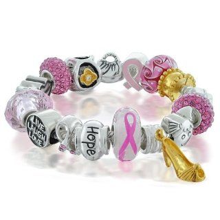 Bling Jewelry Pink Ribbon Breast Cancer Awareness Bead Bracelet 925 Fits Pandora Jewelry