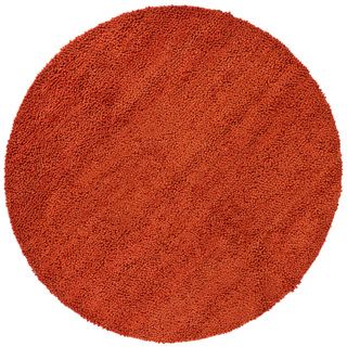 Handwoven Rust orange Mandara New Zealand Wool Shag Rug (79 Round