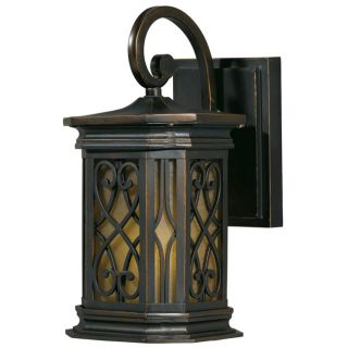 13 inch Energy saving Outdoor One light Oil rubbed Bronze Wall Light With Frosted Amber Glass