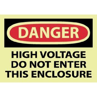 NMC GD289AP OSHA Sign, Legend "DANGER   HIGH VOLTAGE DO NOT ENTER THIS ENCLOSURE", 5" Length x 3" Height, Glow Polyester, Black/Red on Pale goldenrod (Pack of 5) Industrial Warning Signs