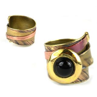 Handmade Onyx, Brass and Copper Wrap Around Ring (South Africa) Global Crafts Rings