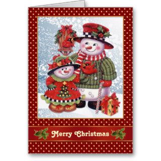 Vintage snow Mom and Daughter, birds, candy cane Greeting Card