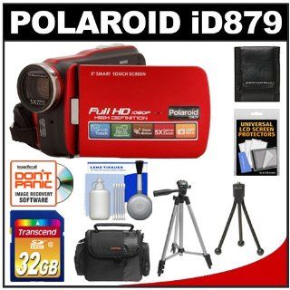 Polaroid iD879 1080p HD Touch Screen Video Camera Camcorder with LED Light (Red) with 32GB Card + Case + Tripods + Accessory Kit  Camera & Photo