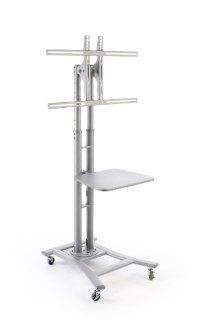 Portable Flat Screen TV Stand for 32" to 70" Monitors Has Locking Castors and Optional Shelf   Silver Electronics