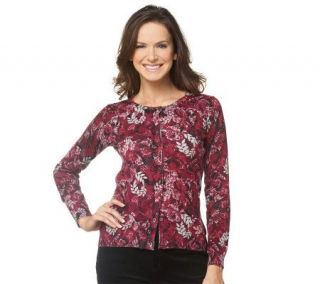 Liz Claiborne New York Winter Lace Printed Button Front Cardigan —