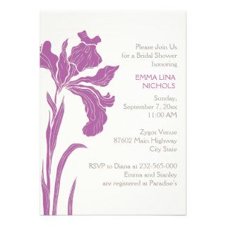 Iris flower purple, grey wedding bridal shower personalized invitation