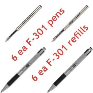 6 ea Zebra F 301 Ballpoint Retractable Pens & 6 Refills  Writing Pens 