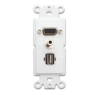 Cable Wholesale Decora Wall Plate Insert, 1 Vga Coupler + 1 3.5mm Coupler + 1 Usb Type A Coupler, White (301 3001)   Electronics